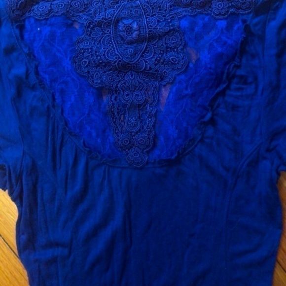 Free People Brand Crochet Lace Blue Tee - Picture 7 of 7